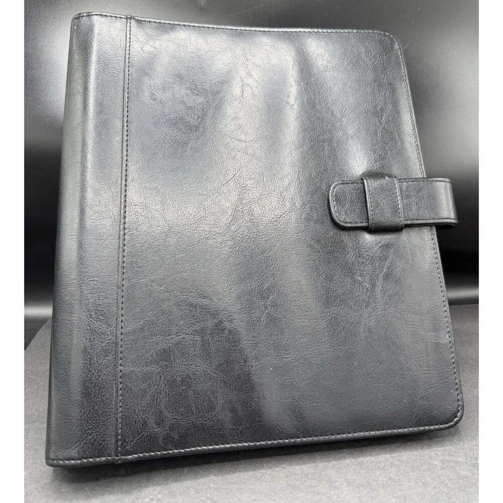 Vintage Day Timer Planner Organizer 7 Ring Binder Black Leather Made In USA 1995